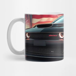 Dodge Challenger Hellcat and The American Flag by Gas Autos Mug